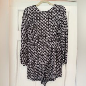 Black and White Patterned Long Sleeve Romper